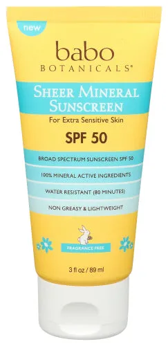 Babobotani - Sunscreen SPF 50 Sheer Mineral, 3 oz