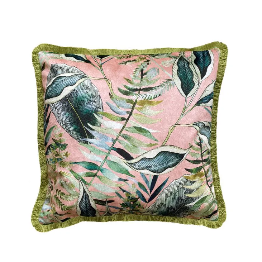 Blush Tropics Velvet Cushion - Avalana Design