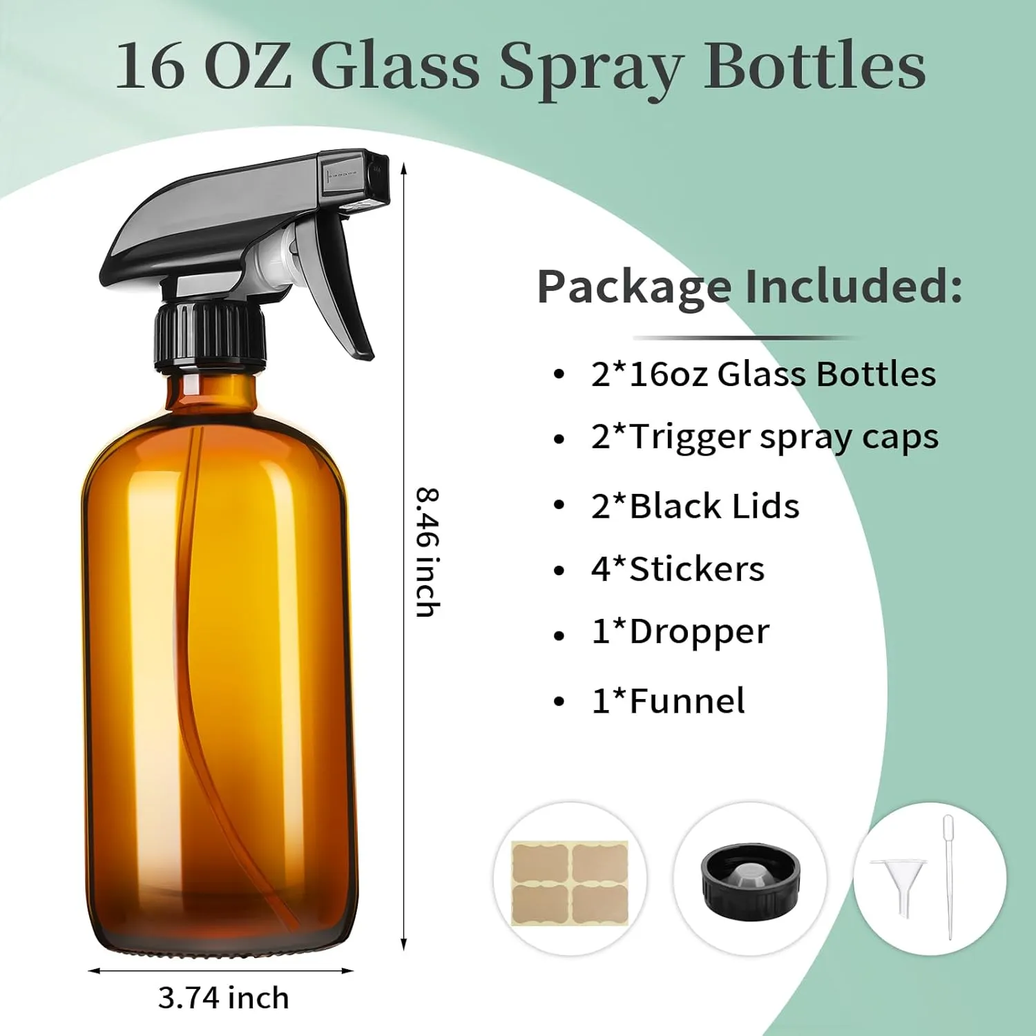 GIVAMEIHF: Amber Glass Spray Bottles - 2 Pack, 16 oz