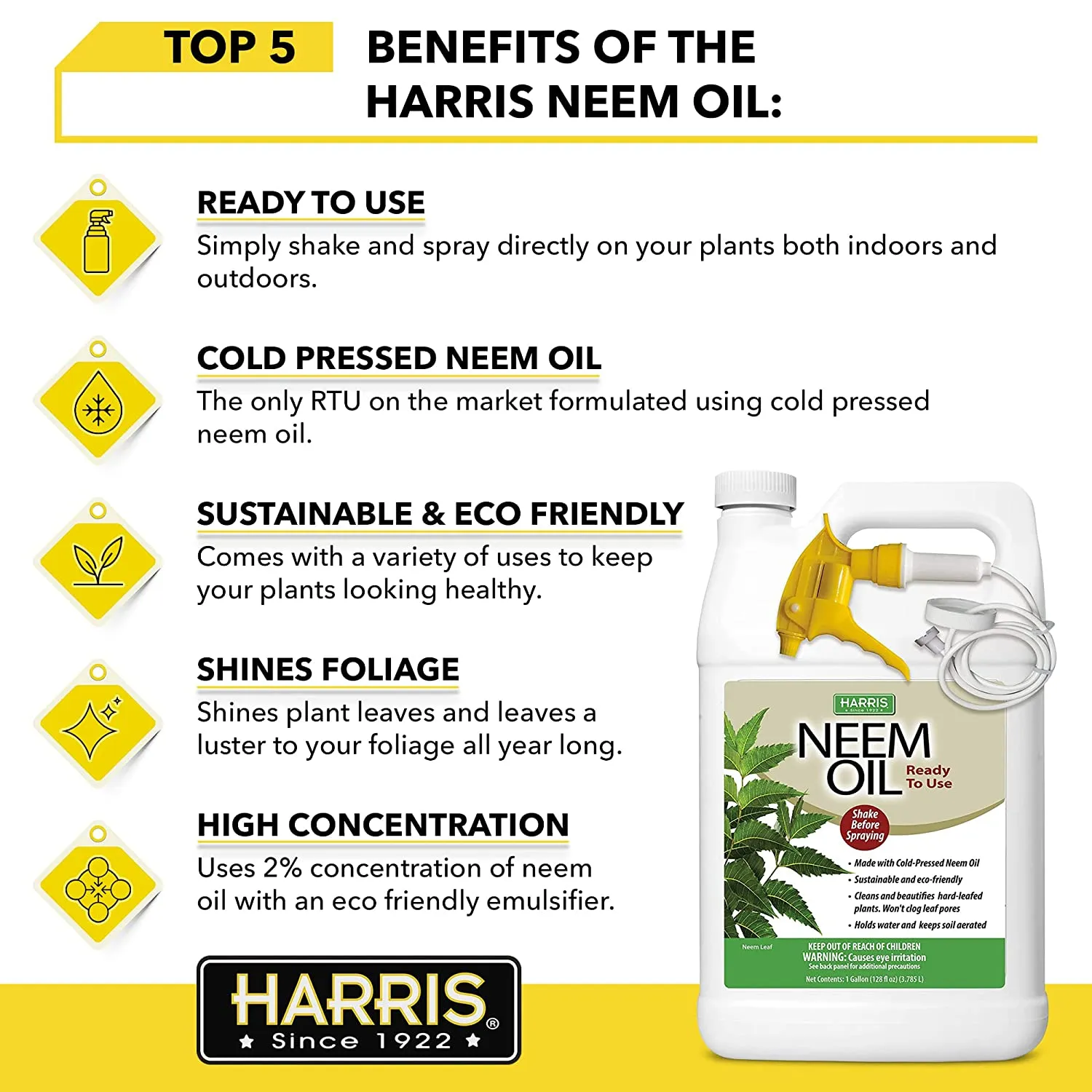 Harris Neem Oil Spray for Plants, Cold Pressed Ready to Use, 128oz