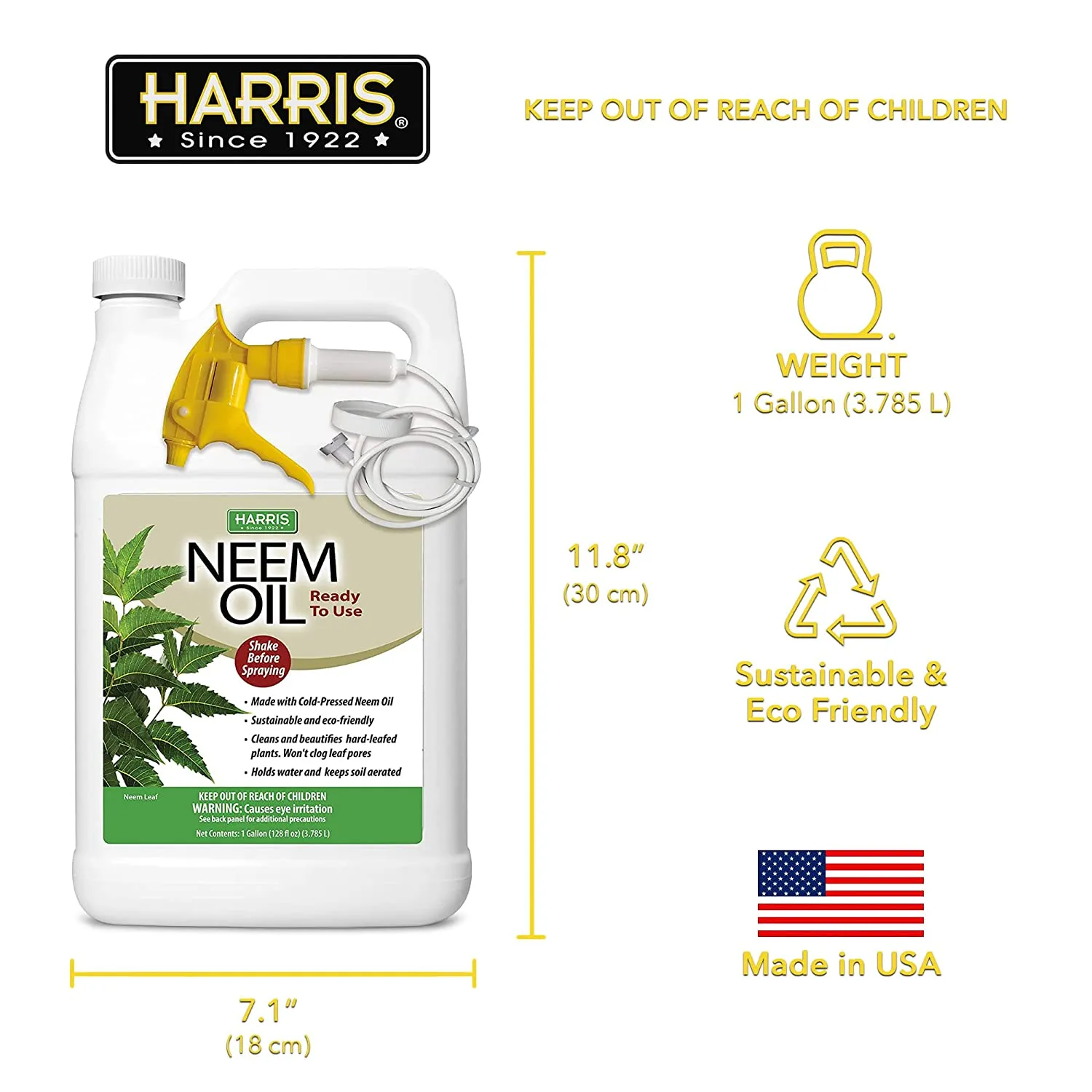 Harris Neem Oil Spray for Plants, Cold Pressed Ready to Use, 128oz