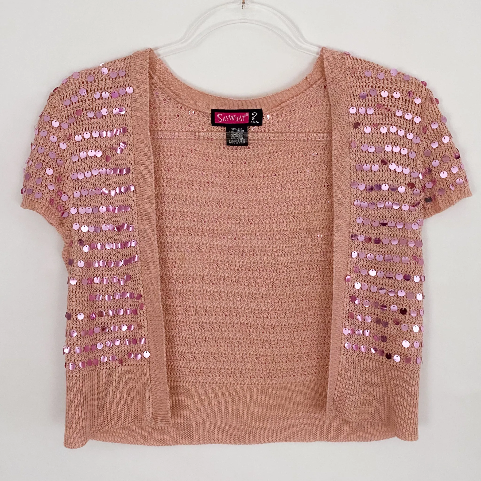 Pink Silk Sequin Shrug - Large