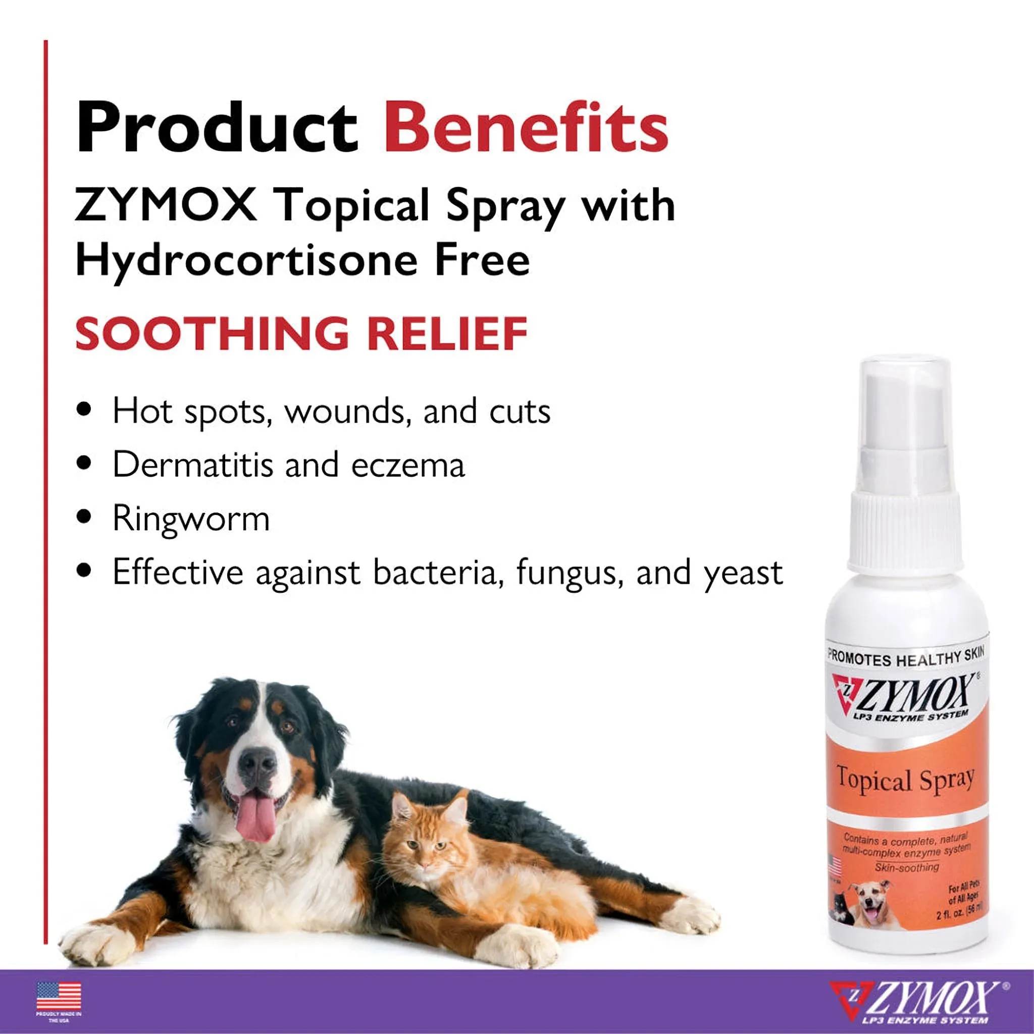 Zymox Topical Spray Hydrocortisone Free for Dogs & Cats (2 oz)